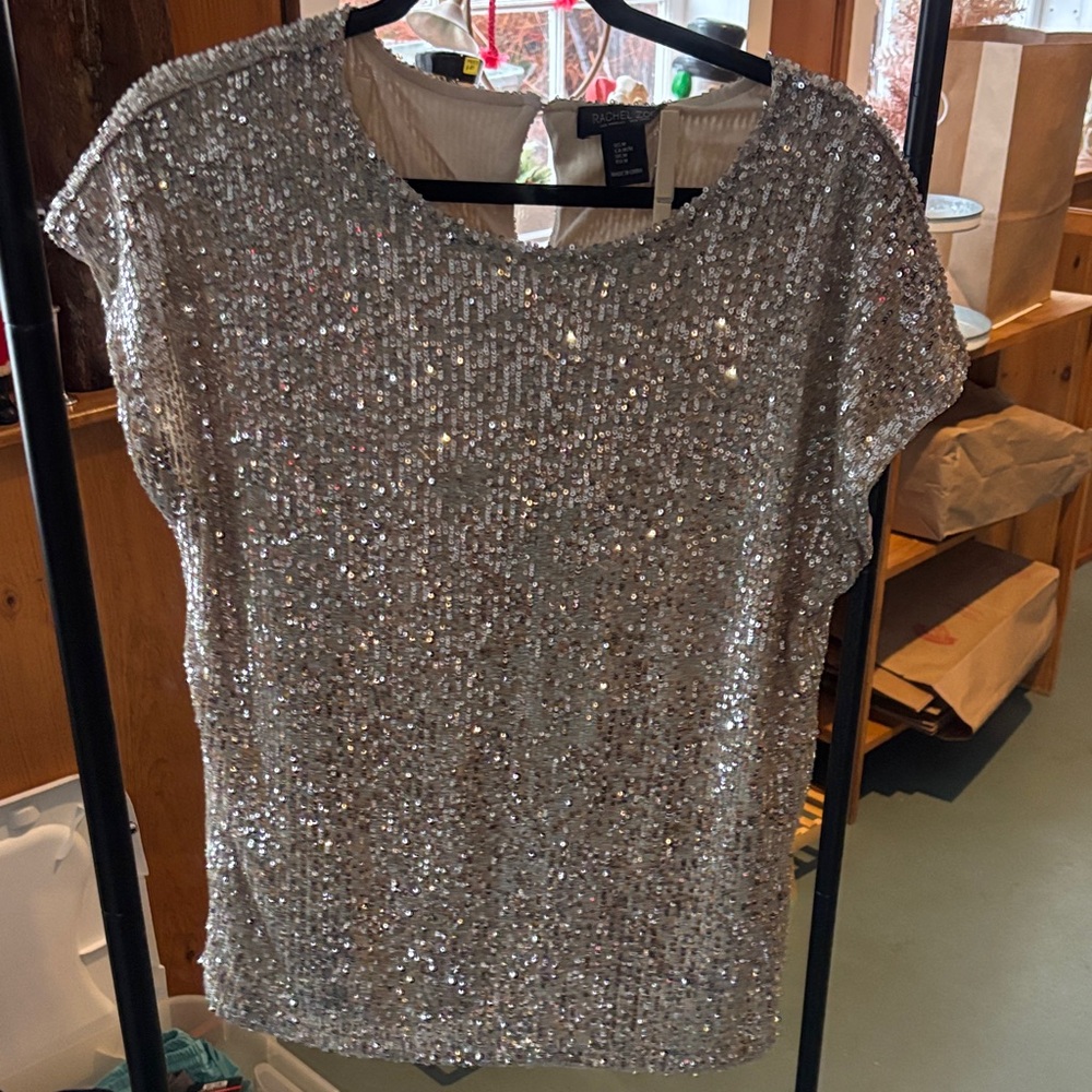 Rachel Zoe Shimmering Silver Sequin Blouse
